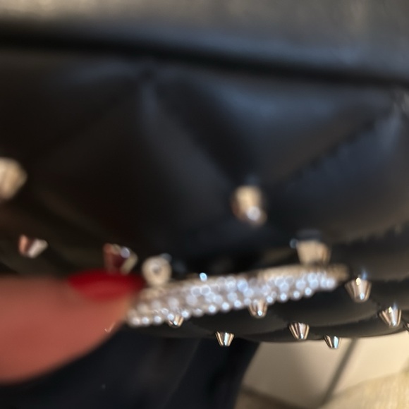 NWT Black Rebecca Minkoff diamond quilt silver studded top zip crossbody bag - Picture 14 of 14